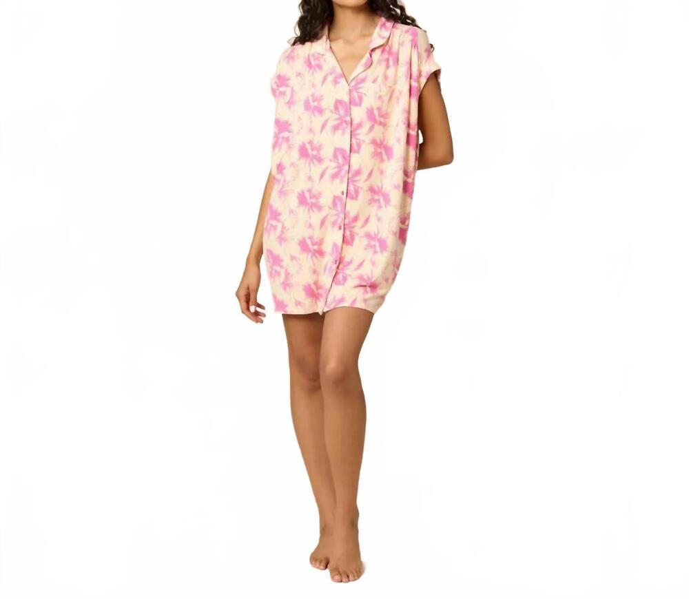 NEW SOFTIES caftan mini sleep shirt in fuchsia floral